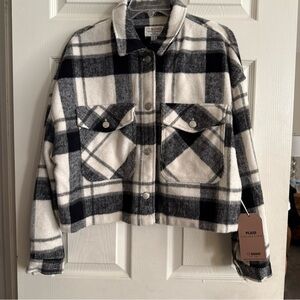 Ci Sono Cropped Flannel Shirt Jacket Size Medium Thiago Plaid Button Front Black